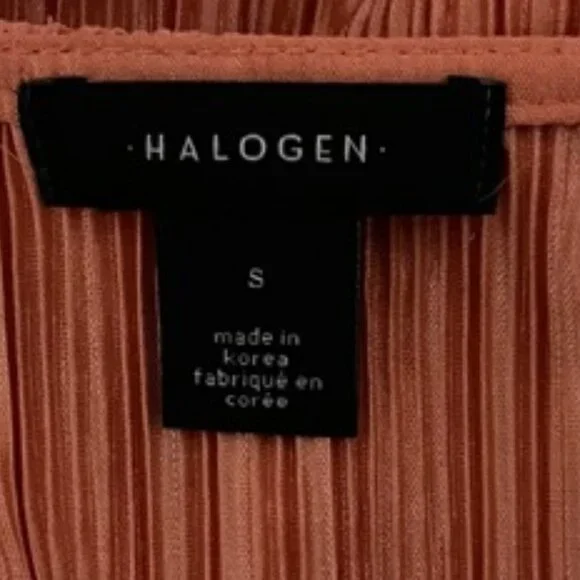 Halogen Small Orange Long Sleeve V Neck Micropleated Top - Picture 5 of 6